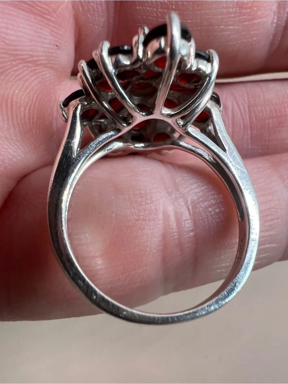 Sterling Silver Garnet Cluster Ring - Deep Red